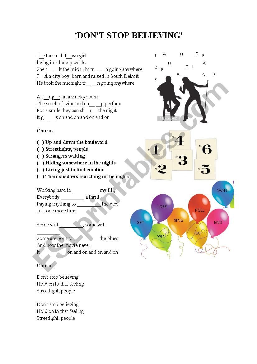 DonÂ´t stop believing worksheet