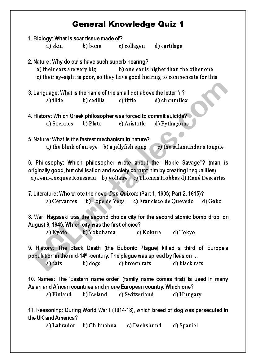 Printable General Knowledge Quiz