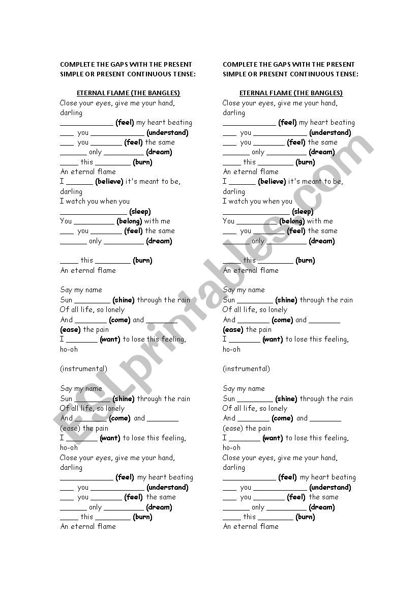 Song Activity - Eternal Flame (The Bangles)