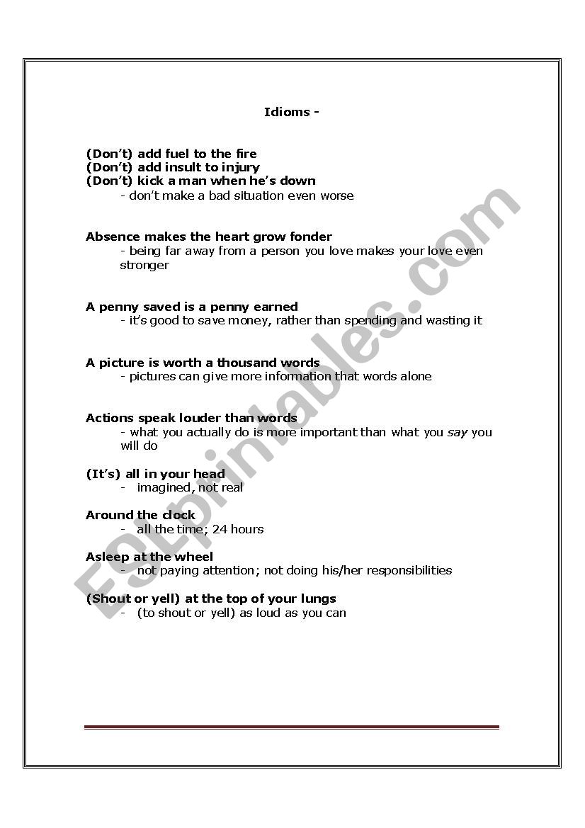 Idioms  worksheet