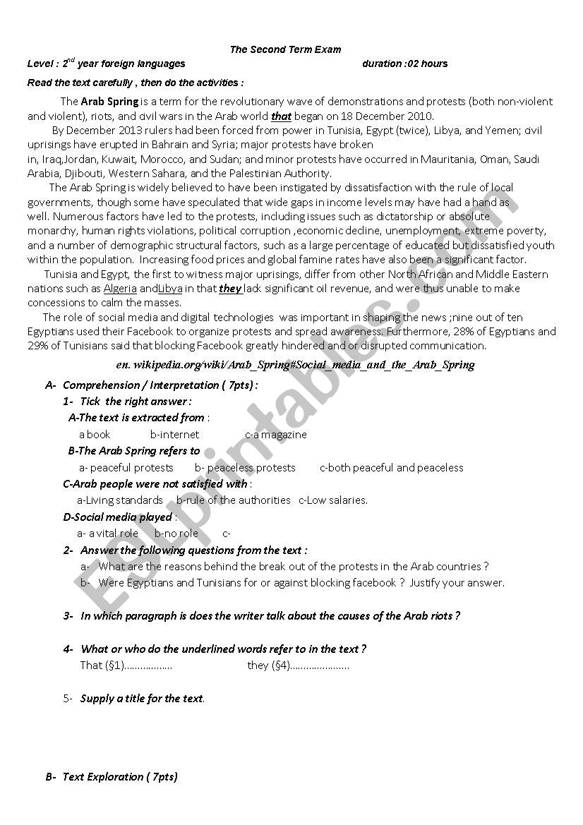 the second term exam  worksheet
