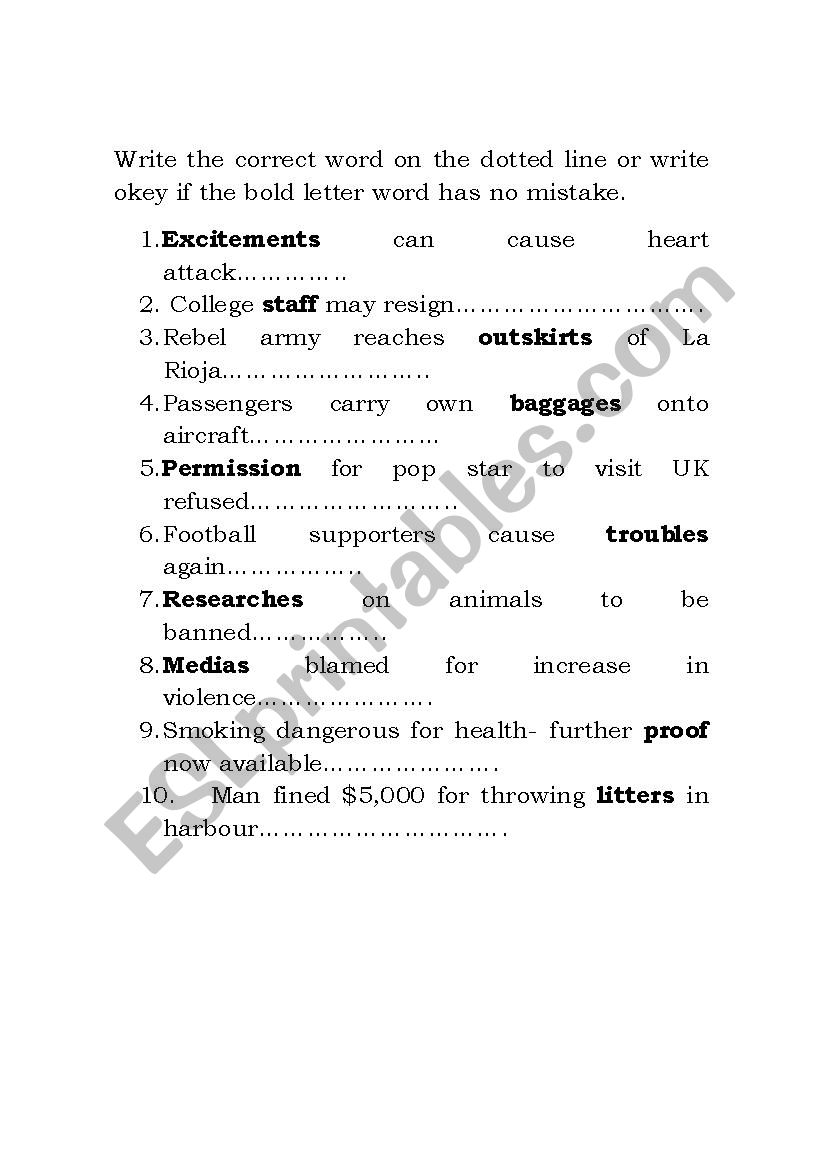 Write the correct word worksheet