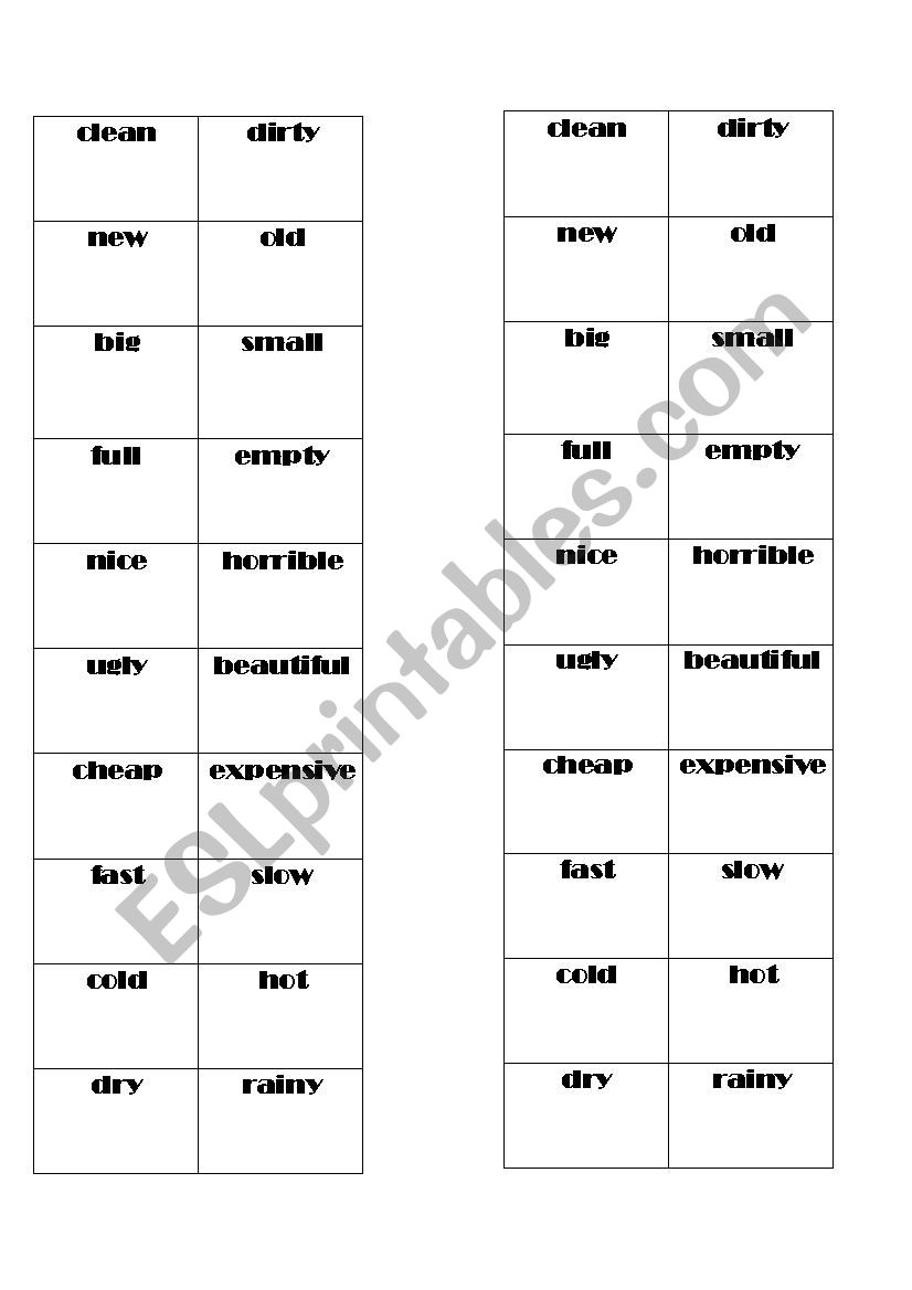 Adjectives: memory card game worksheet