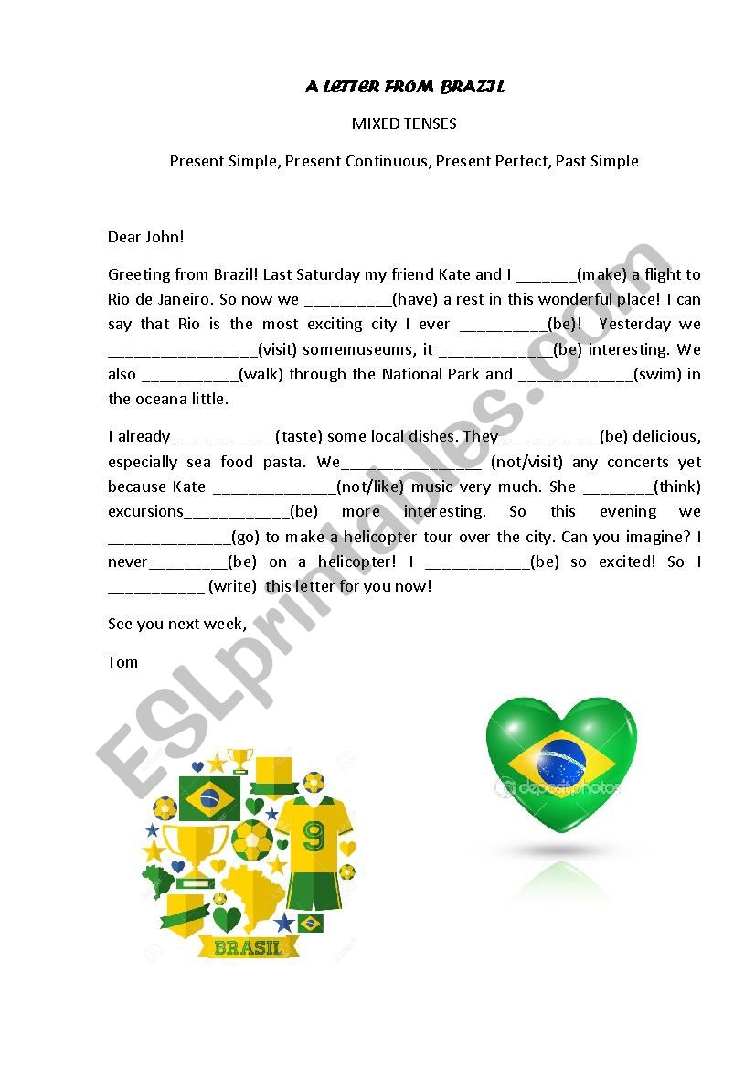 a letter from Brazil worksheet