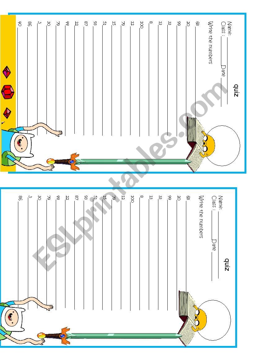 Number Quiz (1-100) worksheet