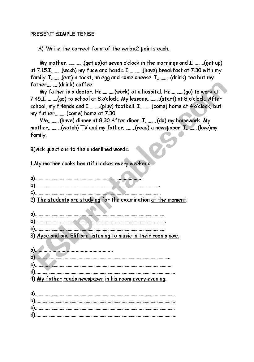 present simple tense worksheet