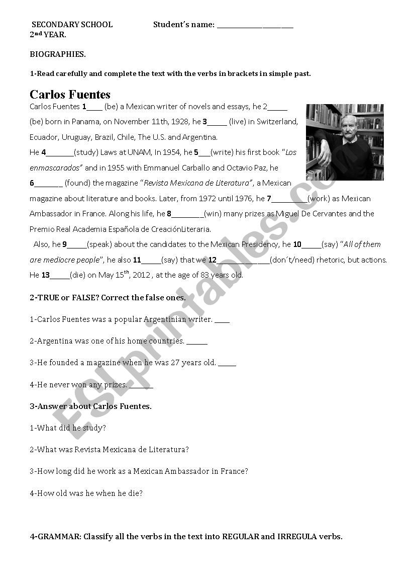 BIOGRAPHY worksheet