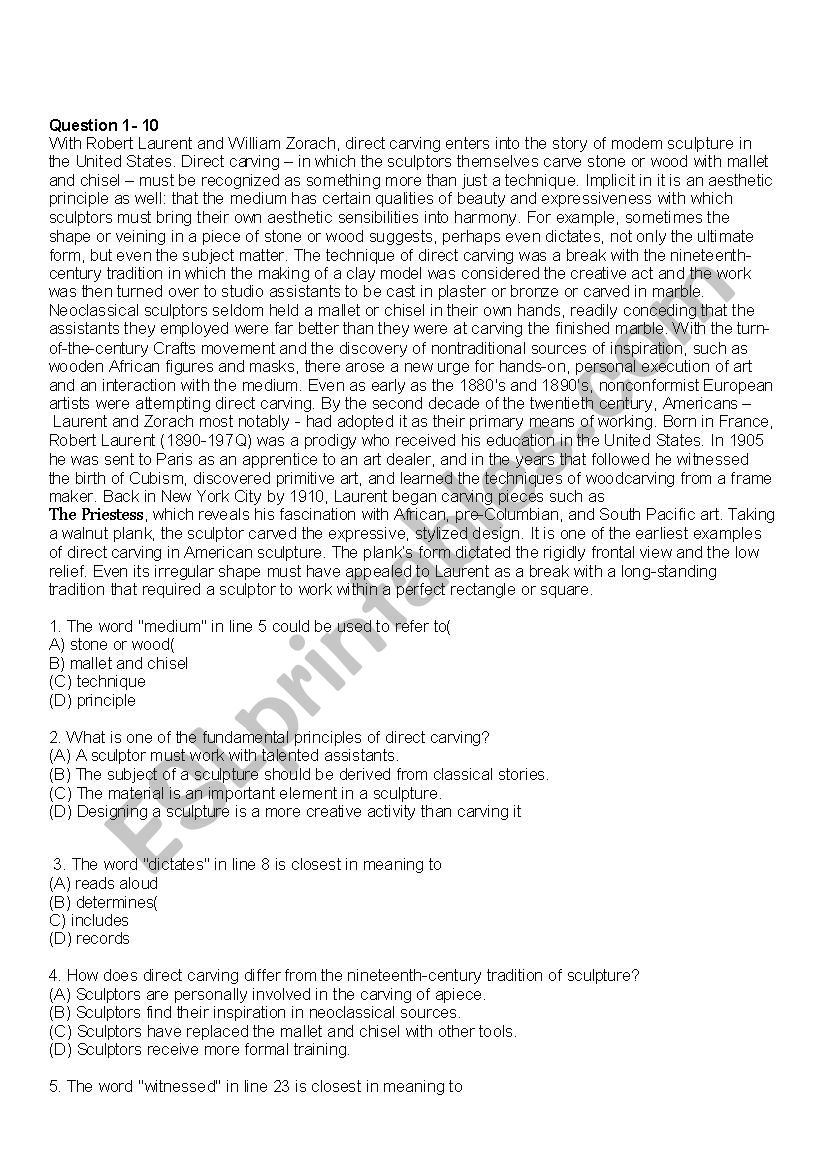 Toefl readings worksheet