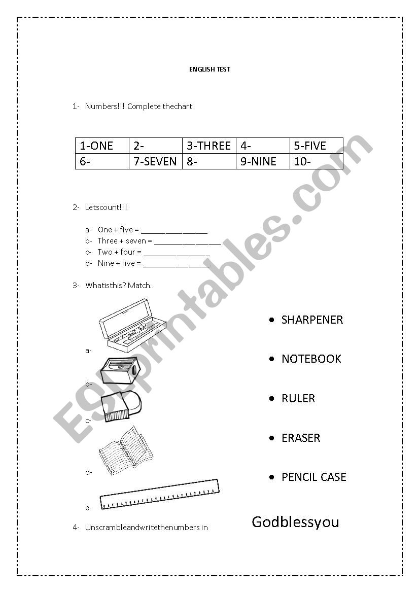 School objects worksheet