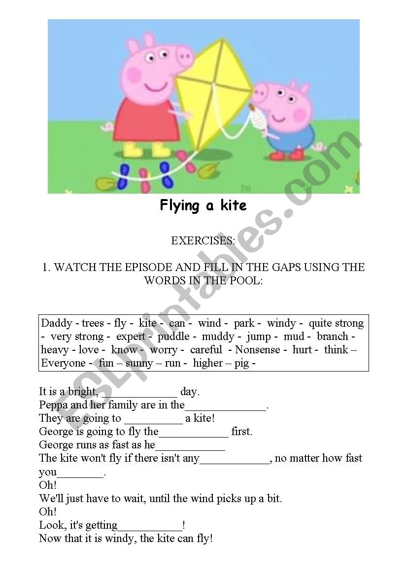 PEPPA PIG - FLYING A KITE - WORKSHEET