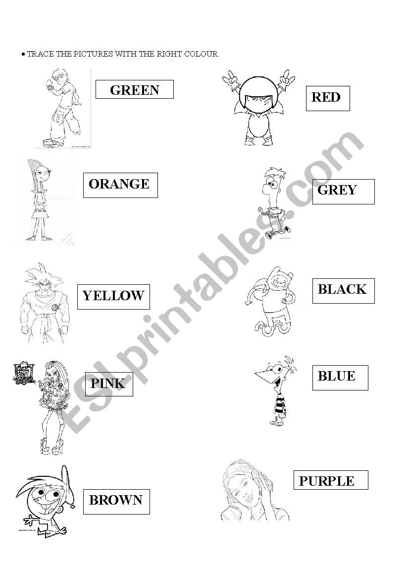 colour cartoons worksheet