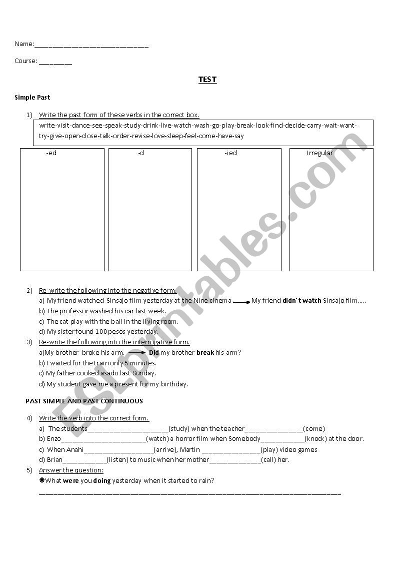 Test Simple Past and Past Continuous