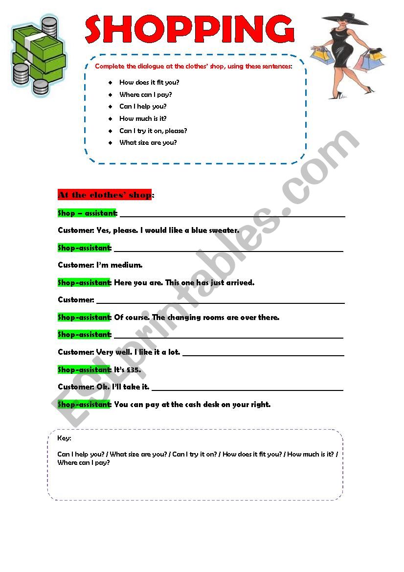 AT THE CLOTHESSHOP worksheet