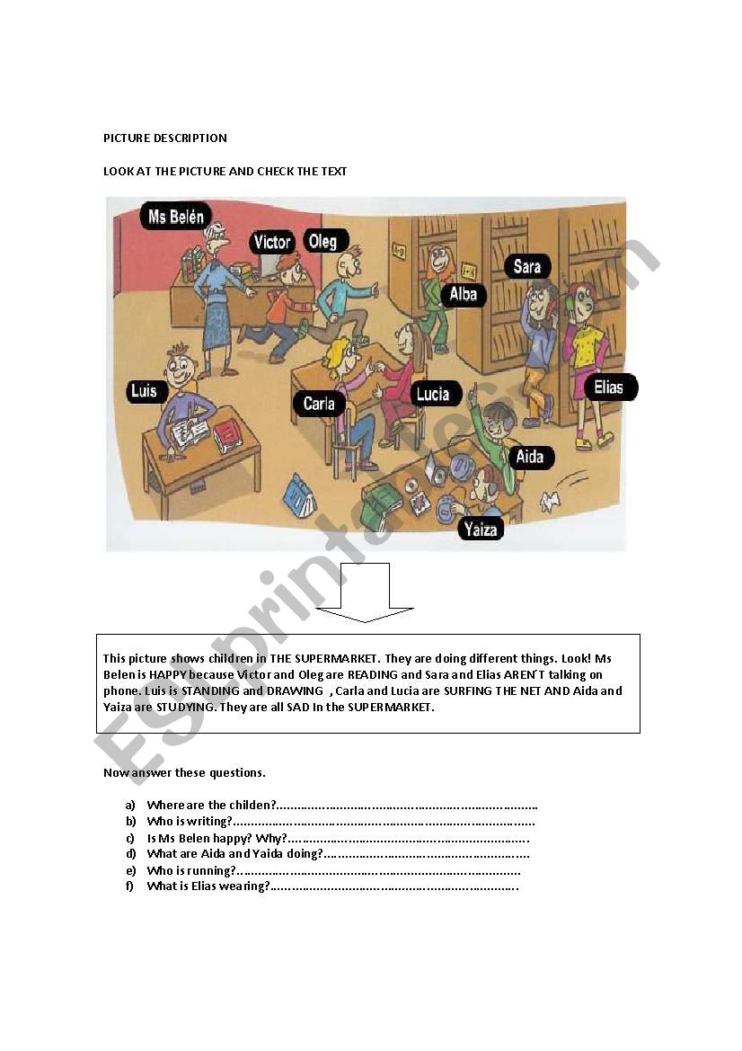 Picture Description worksheet