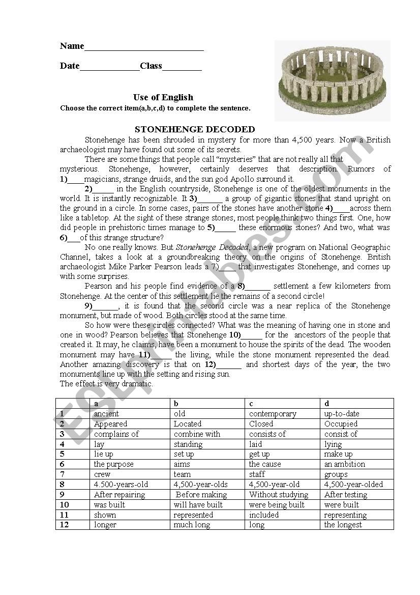 STONEHENGE worksheet