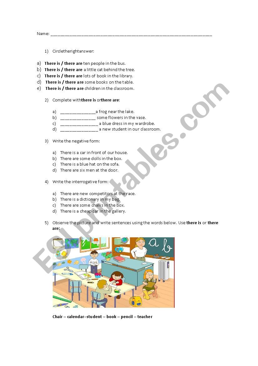 There is/ There are test worksheet
