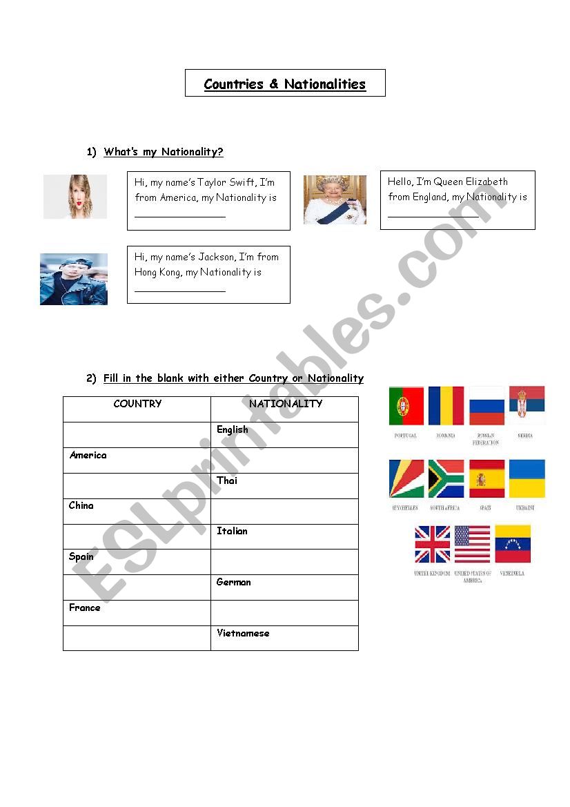 Countries and Nationalities worksheet