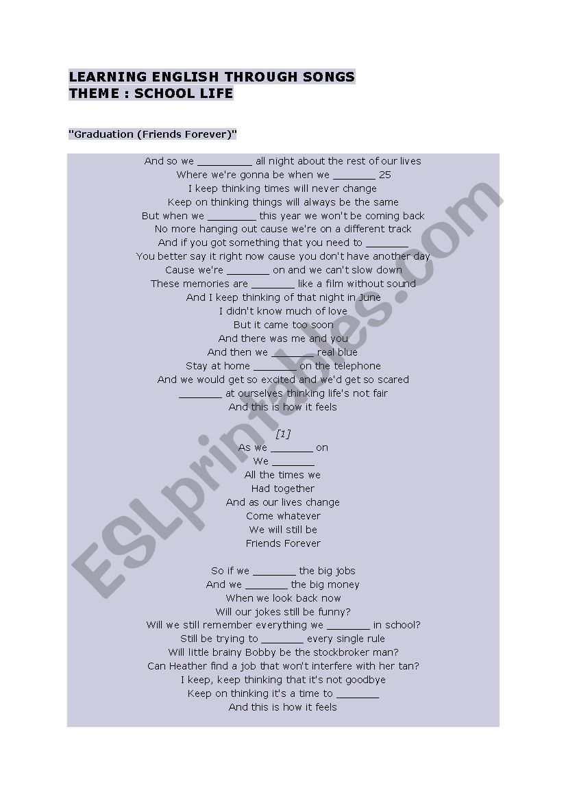 school life  (learning English through songs)