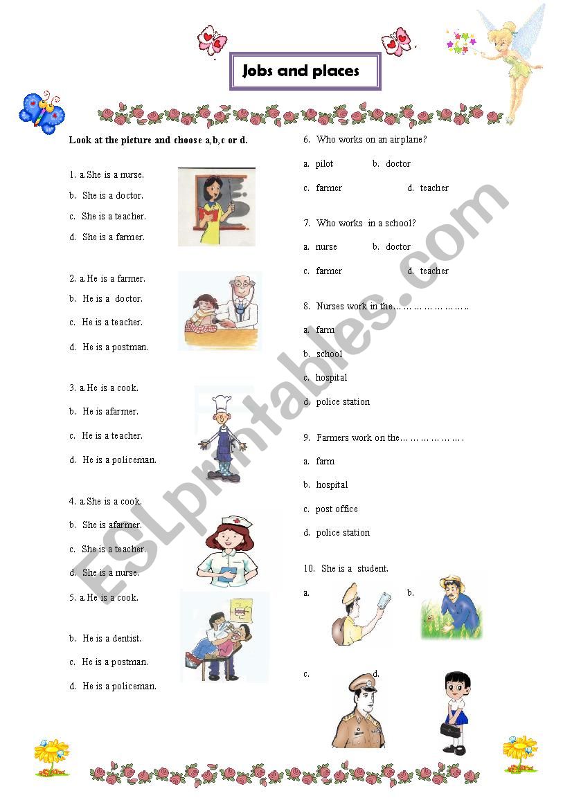 Job  and  place worksheet