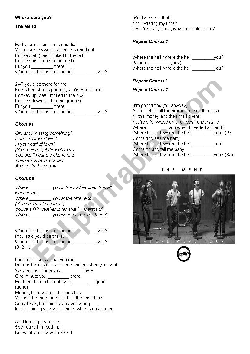 The Mend - Where were you? worksheet