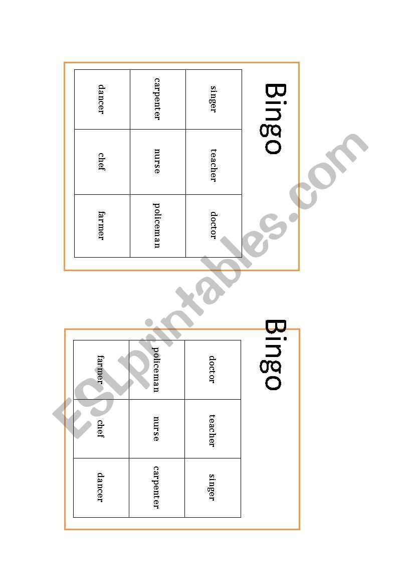 Bingo Job worksheet