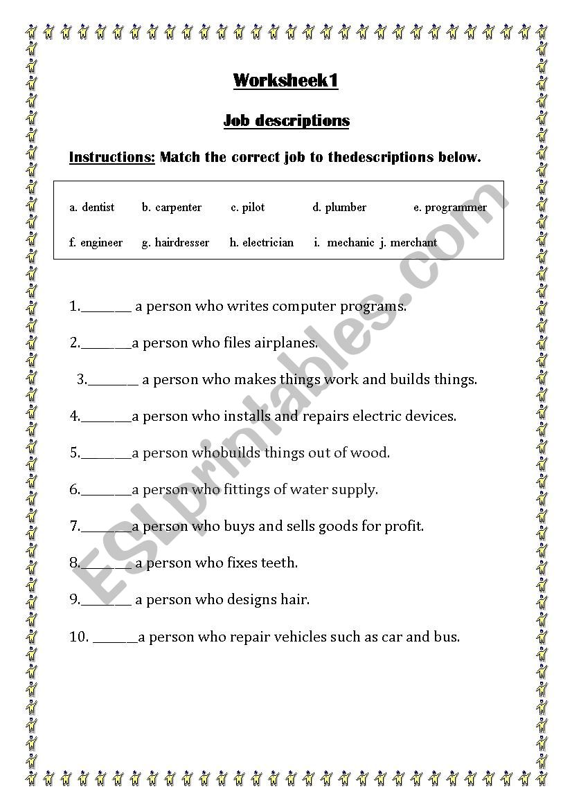 Job describetion worksheet