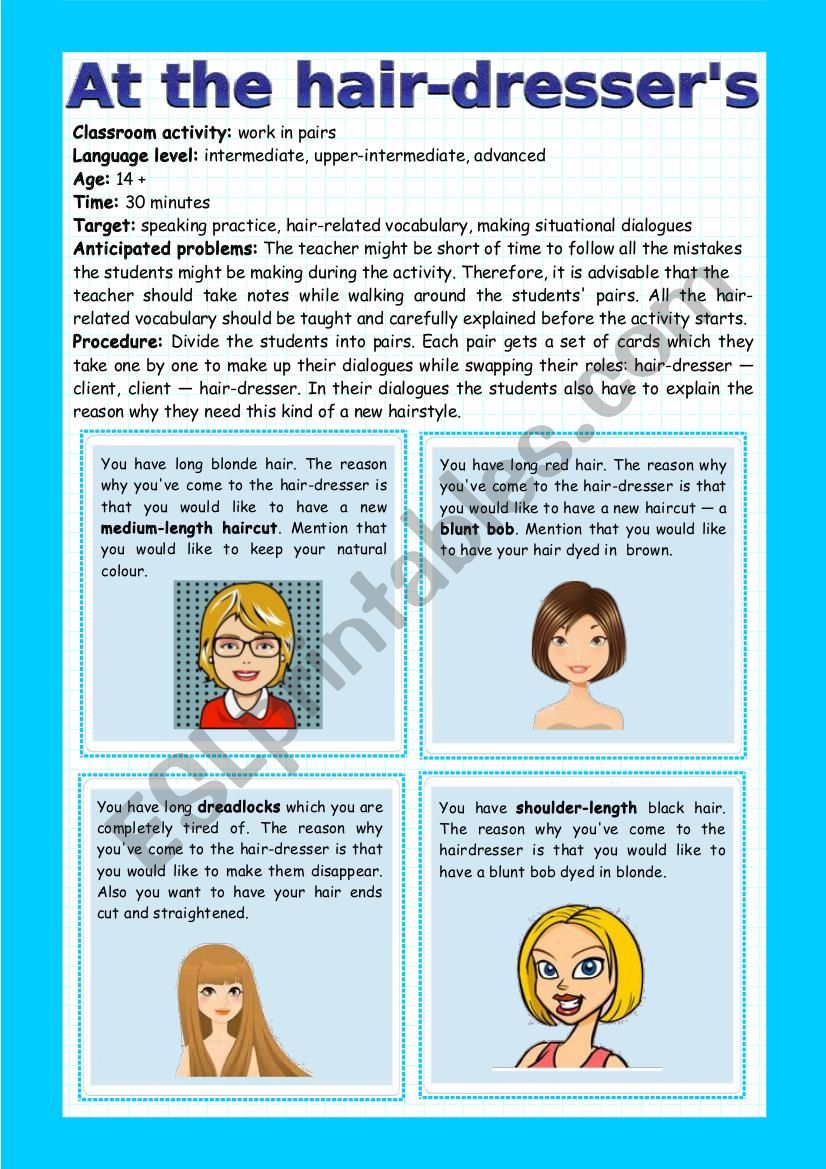 At the hairdresser´s - speaking activity - ESL worksheet by EmpireOfEnglish