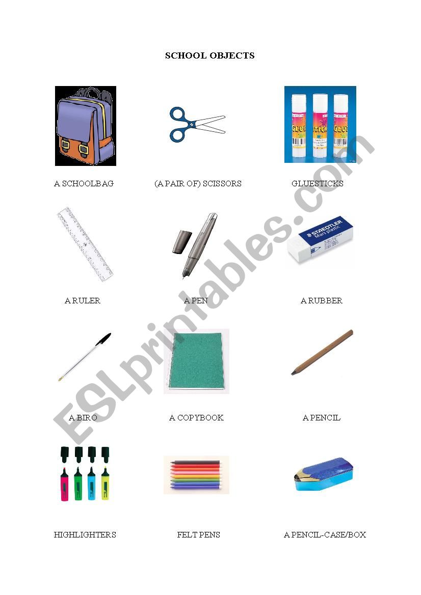 SCHOOL OBJECTS worksheet