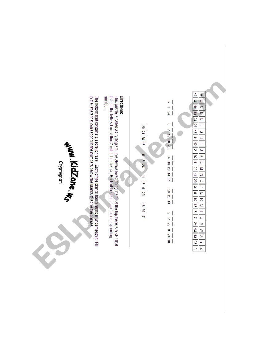 Crytogram worksheet