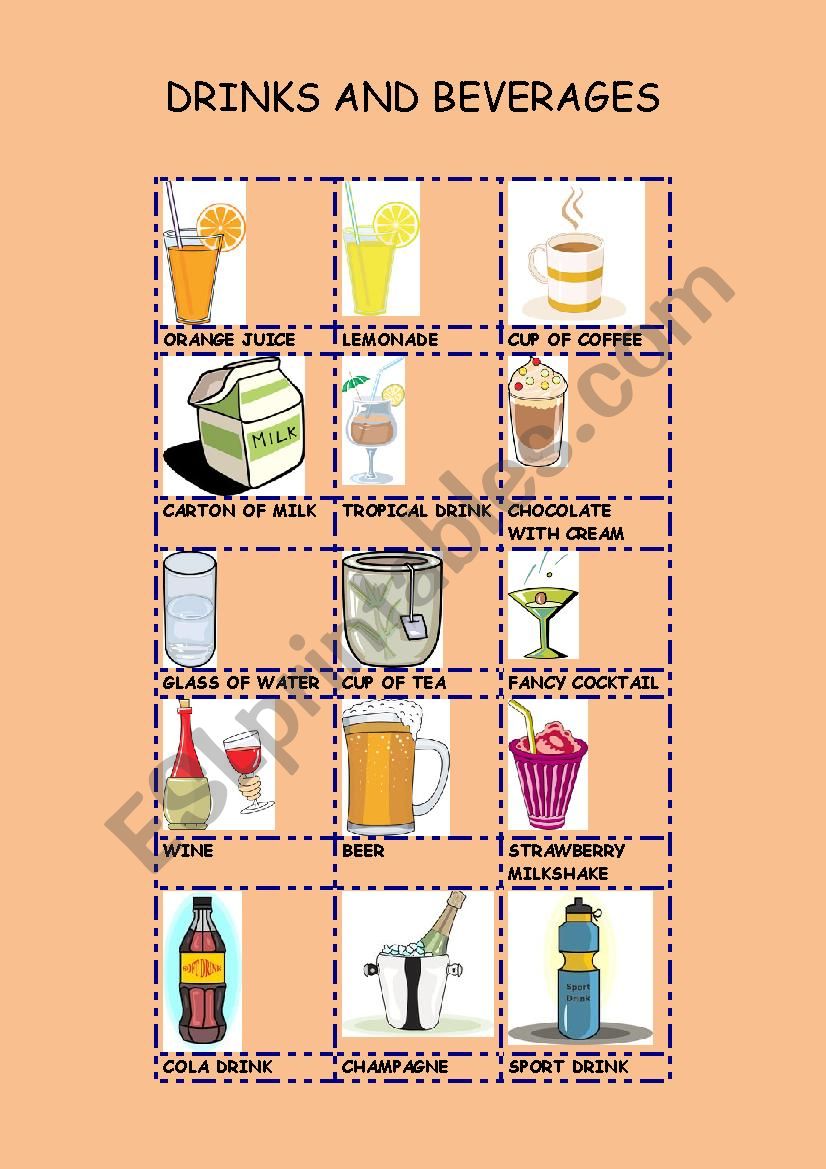 DRINKS AND BEVERAGES worksheet