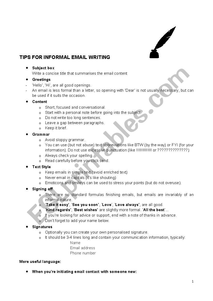 Tips writing informal email worksheet