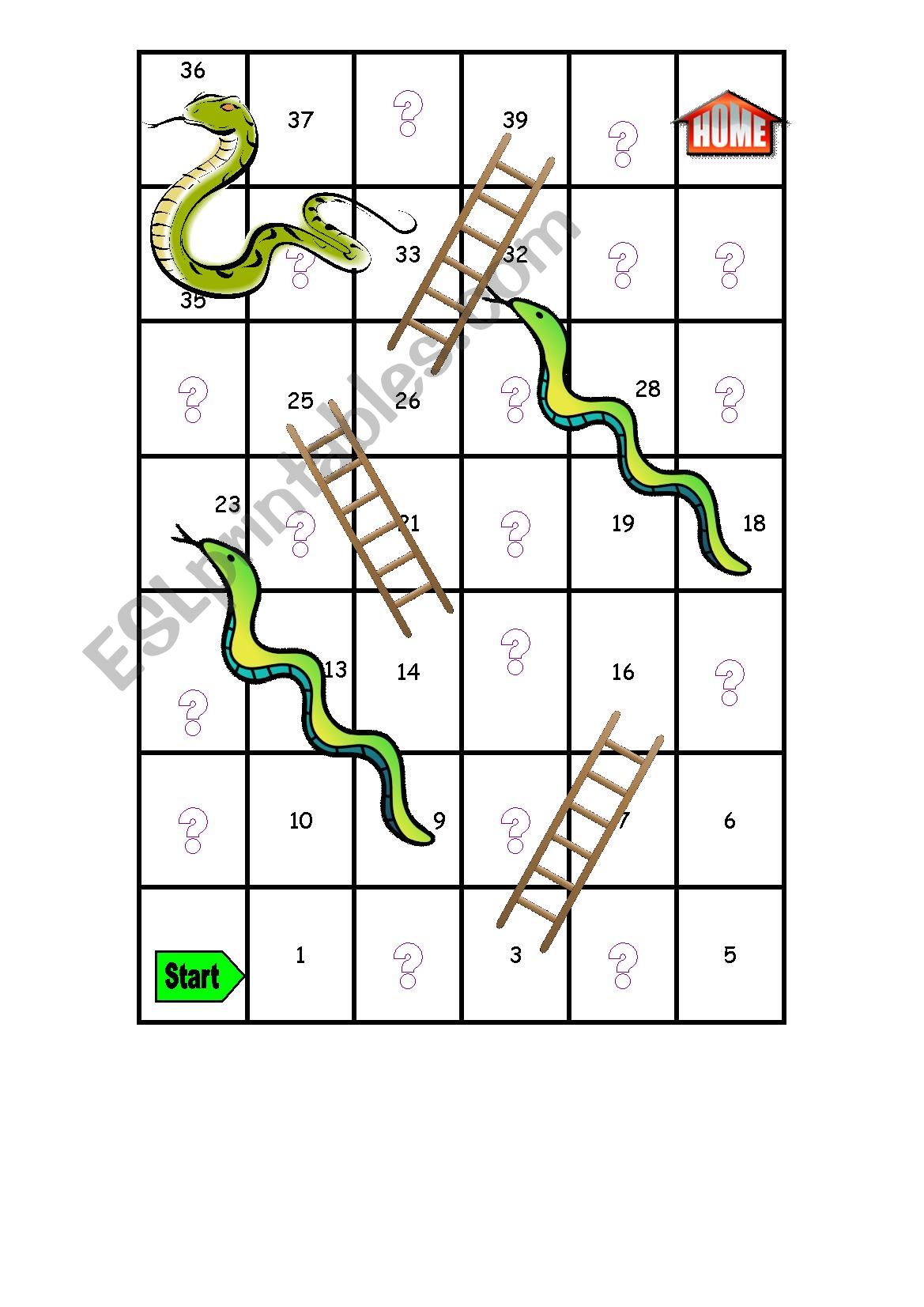 Healthy snakes and ladders worksheet