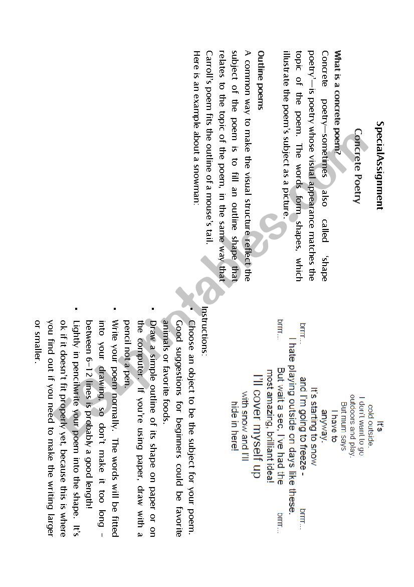 Concrete poems secial project worksheet