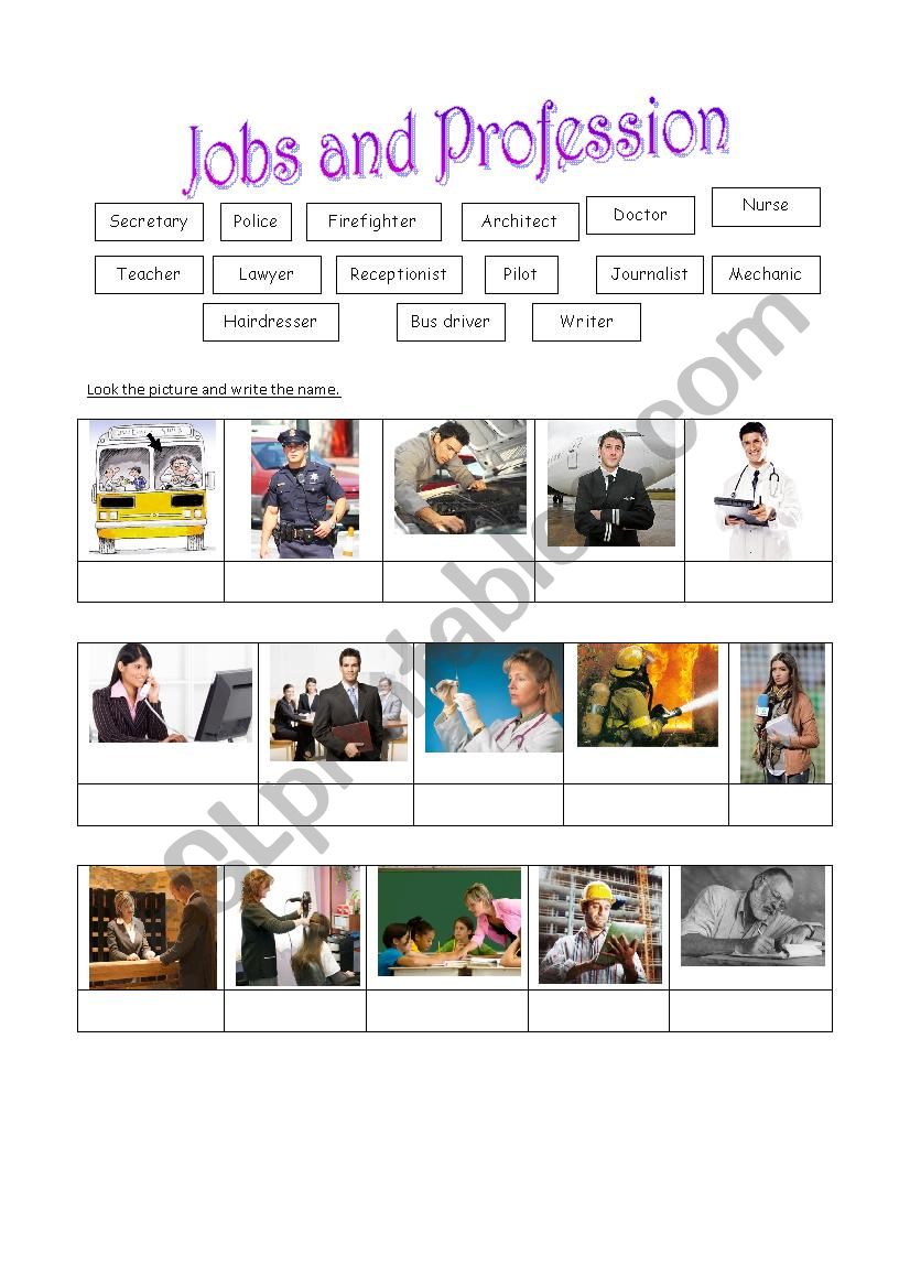 Jobs and professions worksheet