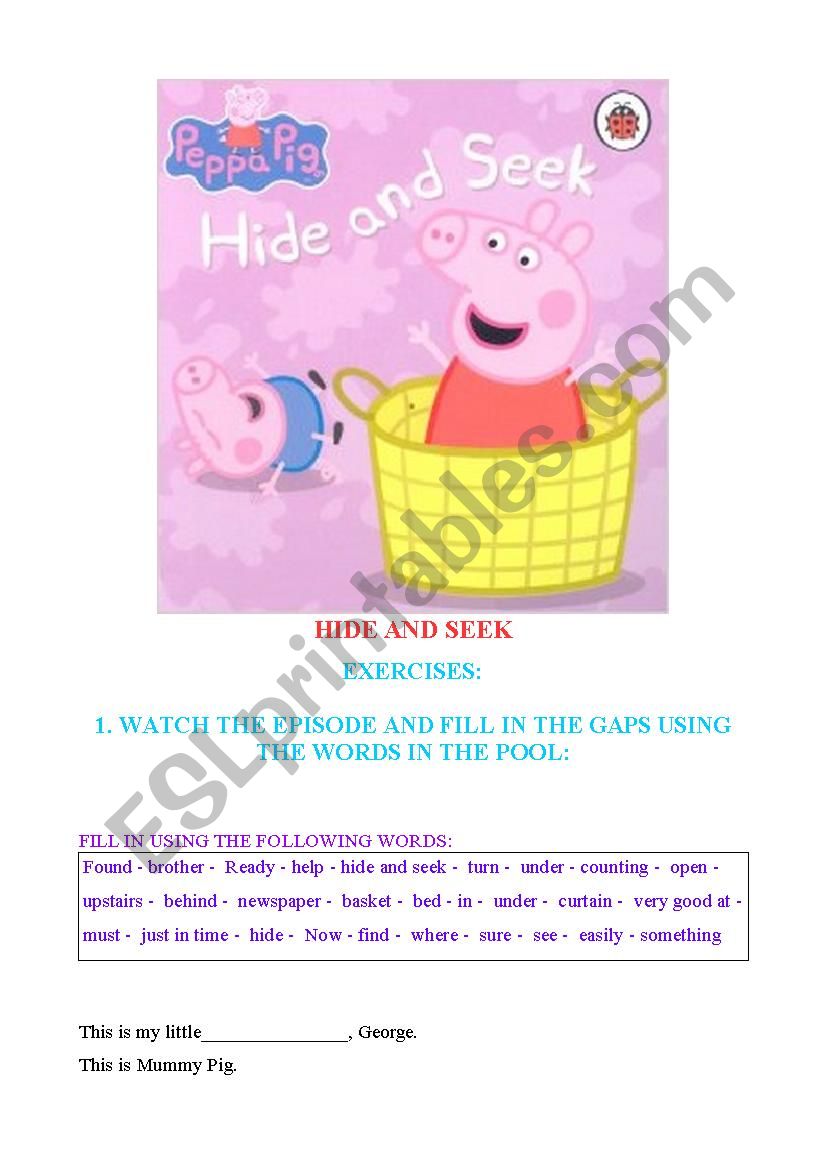 PEPPA PIG - HIDE AND SEEK - WORKSHEET