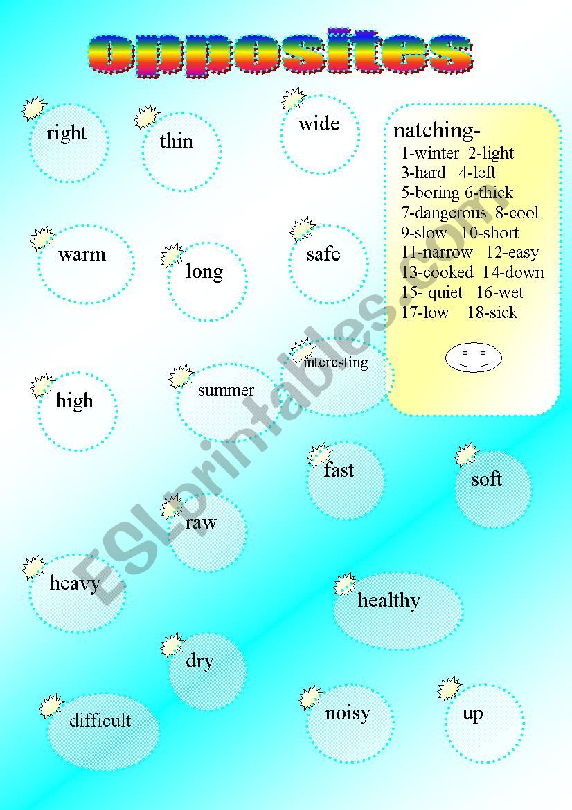 opposites matching activity worksheet