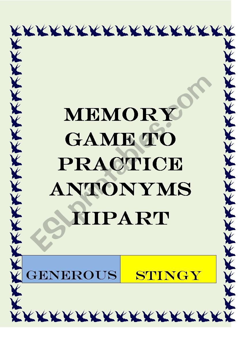 MEMORY GAME OPPOSITES worksheet