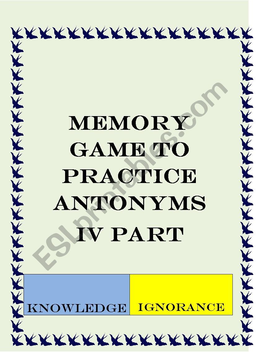 MEMORY GAME OPPOSITES worksheet