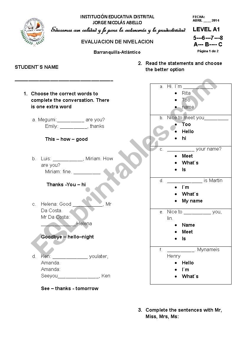 evaluation worksheet