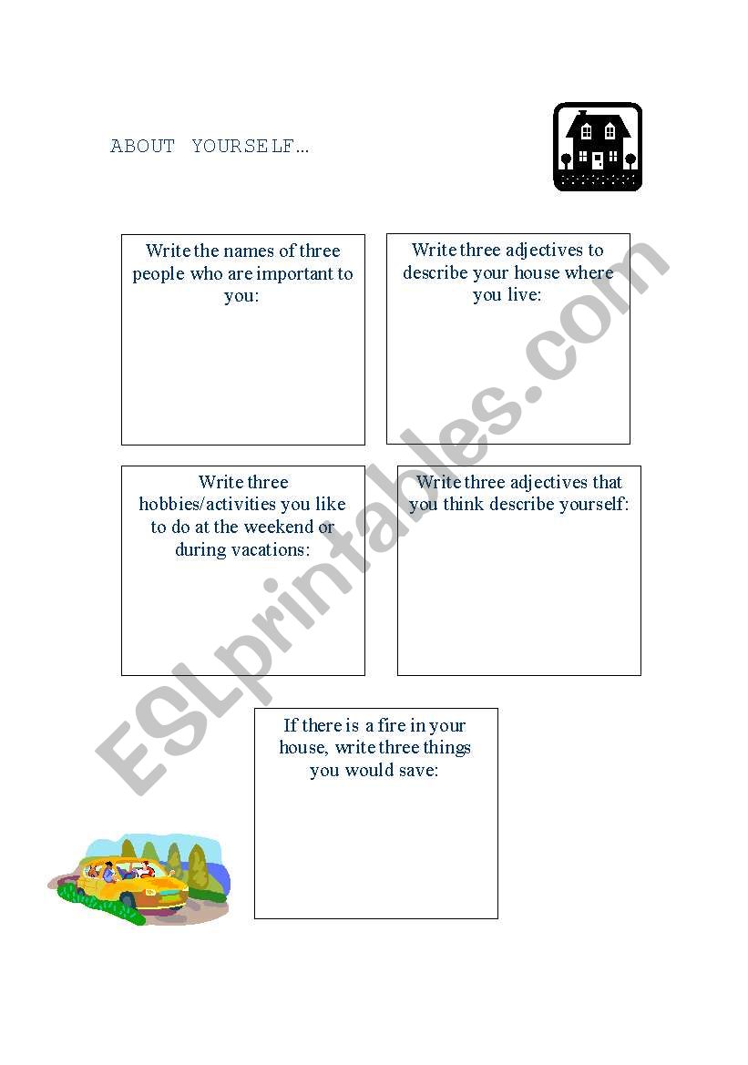 About Yourself worksheet