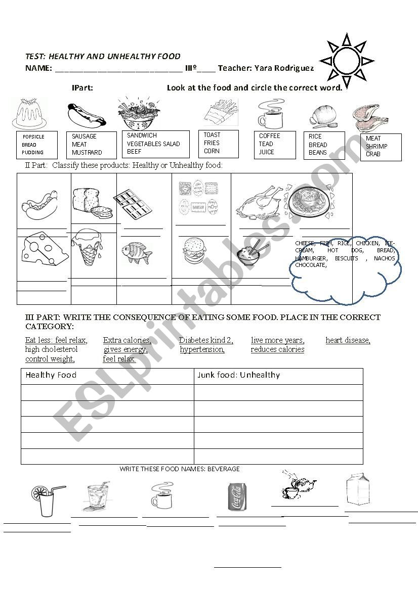 TEST: FOOD  worksheet