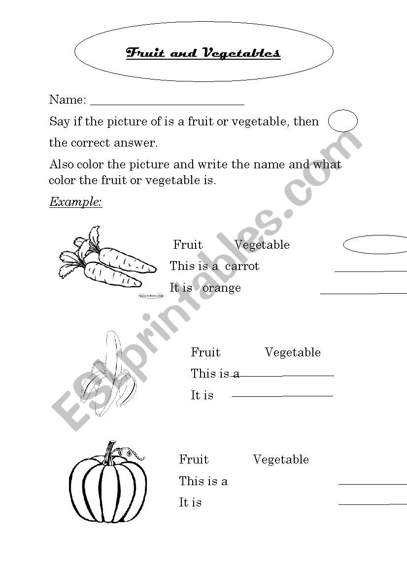 Fruit or Vegetable and Color worksheet