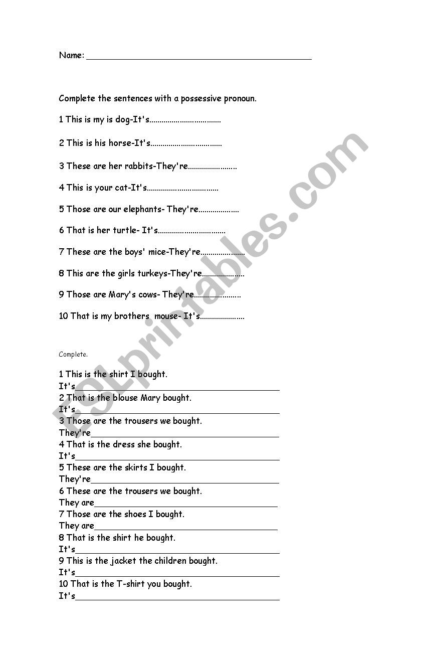 Possessives  worksheet