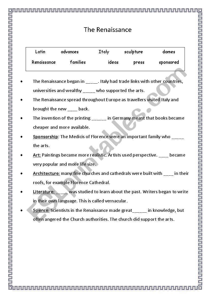 The Renaissance worksheet