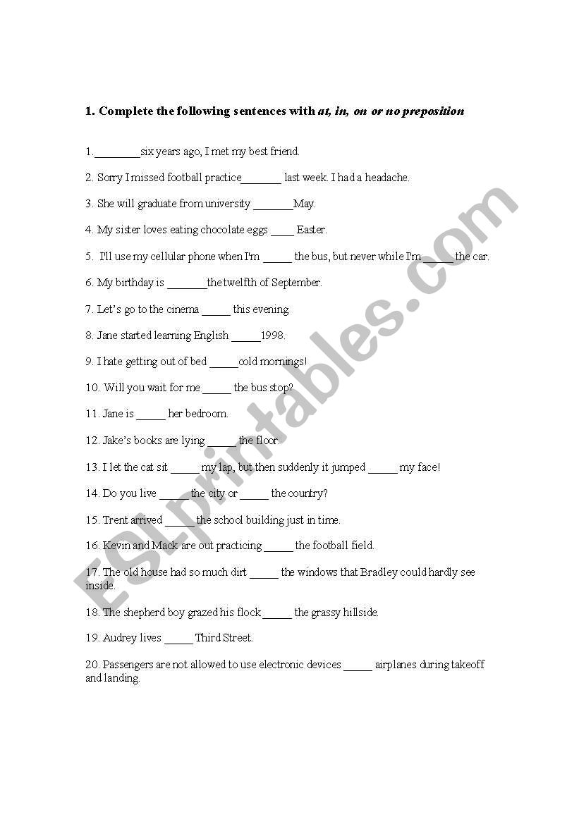 Preposition. worksheet