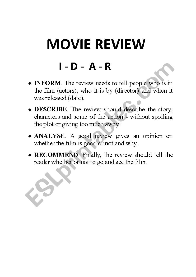 How to write a movie review worksheet
