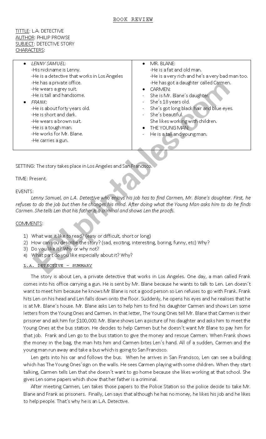 L.A. DETECTIVE worksheet