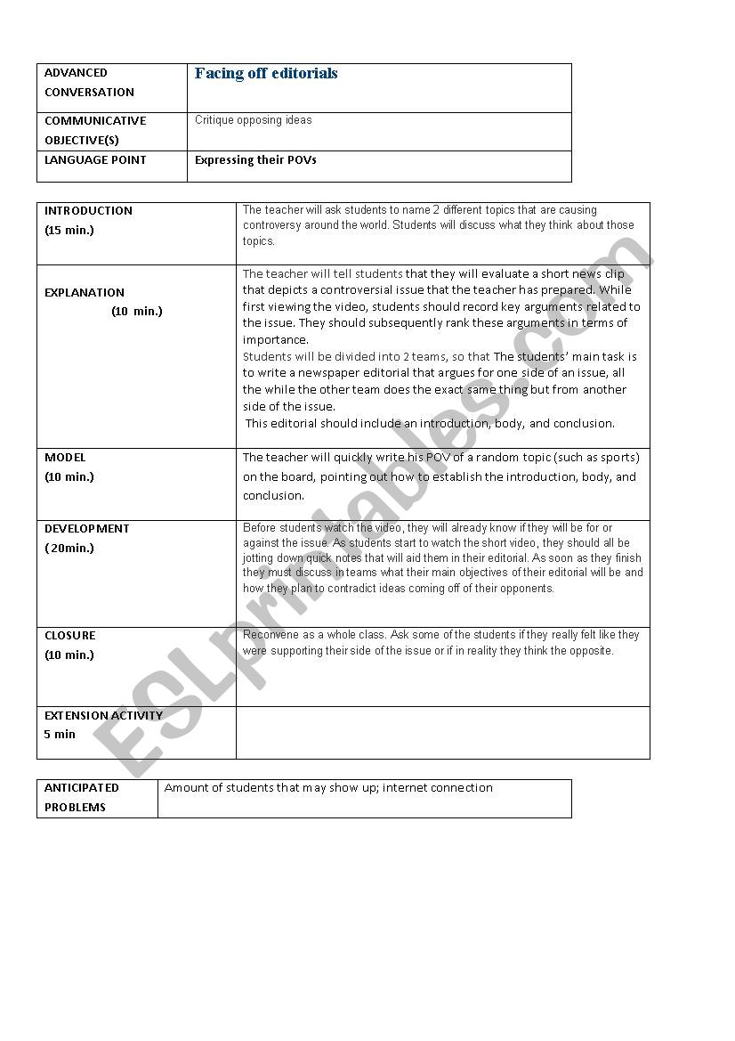 CONVERSATION STARTER worksheet