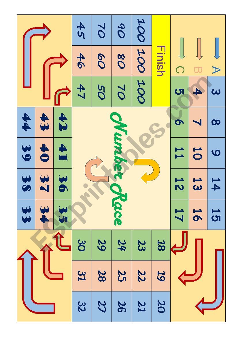 Numbers race board game worksheet