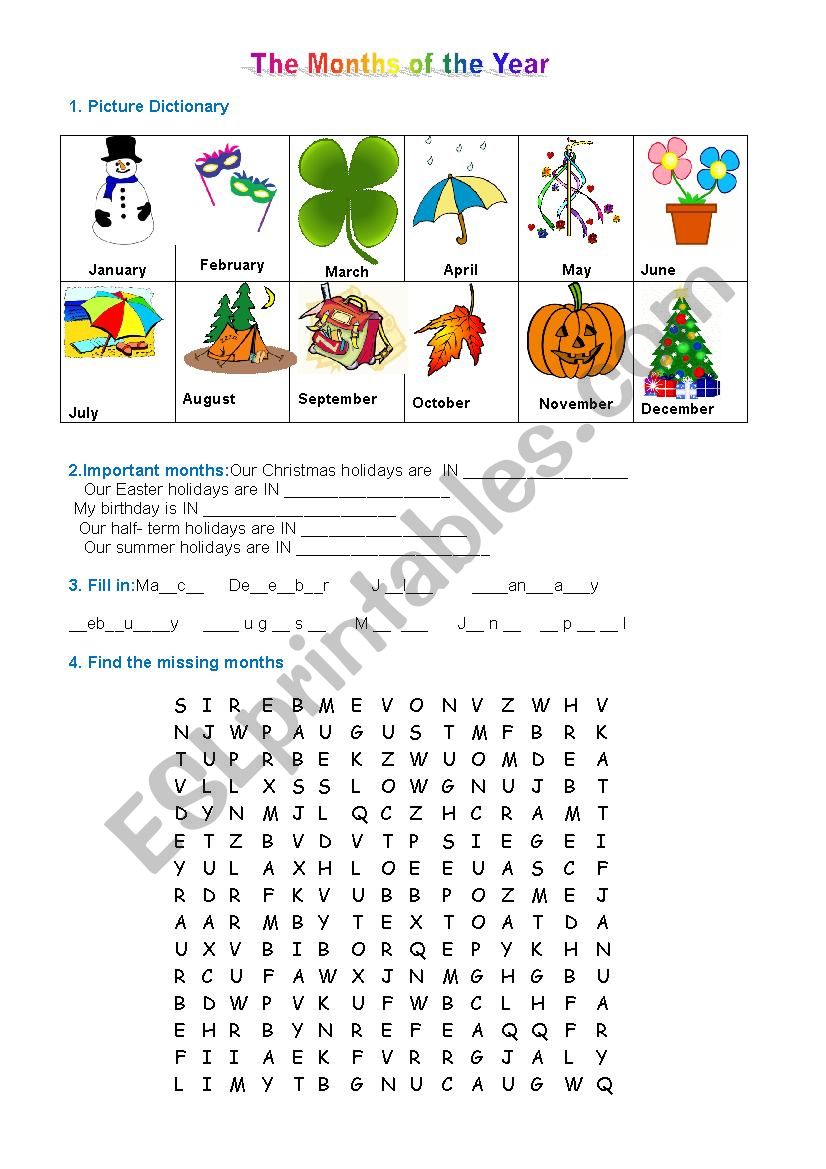 Months  worksheet